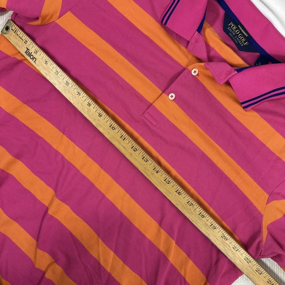 Polo Golf Ralph Lauren Mens Polo Large Pink Orange Striped Short‎ Sleeve Pima